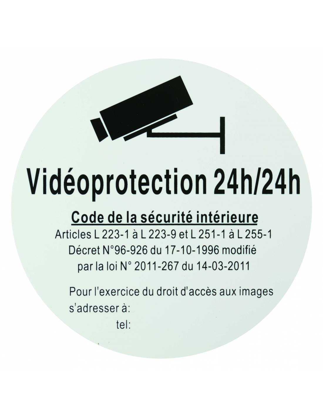 Targa segnaletica adesiva Ø 180 mm, "Vidéoprotection 24/24" (Videosorveglianza 24 ore su 24) – THIRARD-0