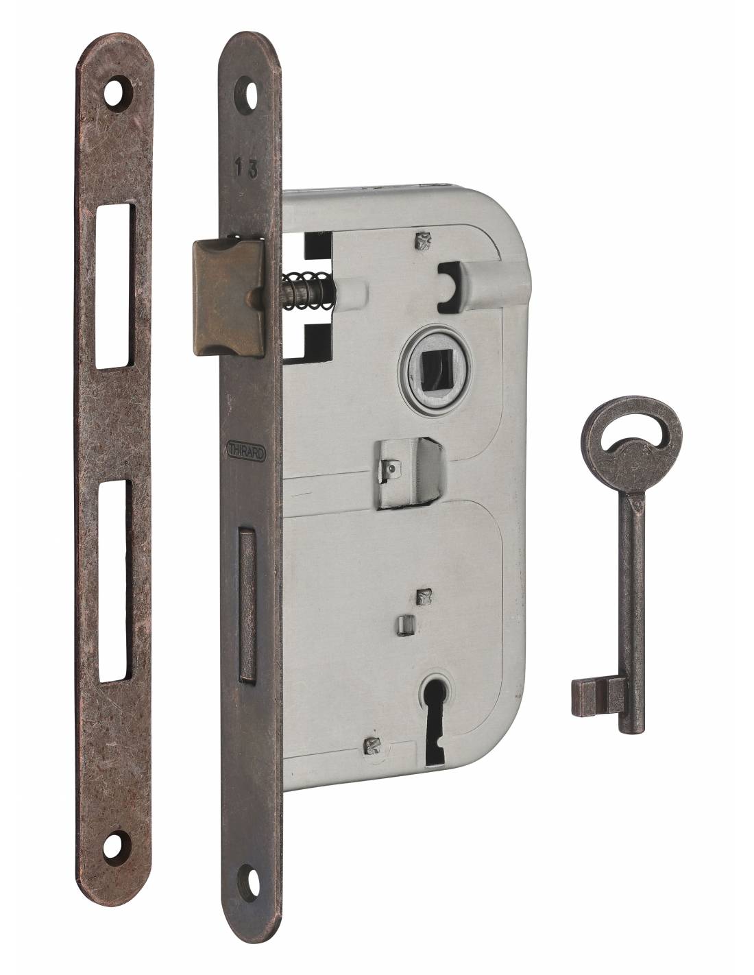 Serratura patent versione BR, asse 45 mm, interasse 70 mm, frontale bronzo, 1 chiave – THIRARD-0