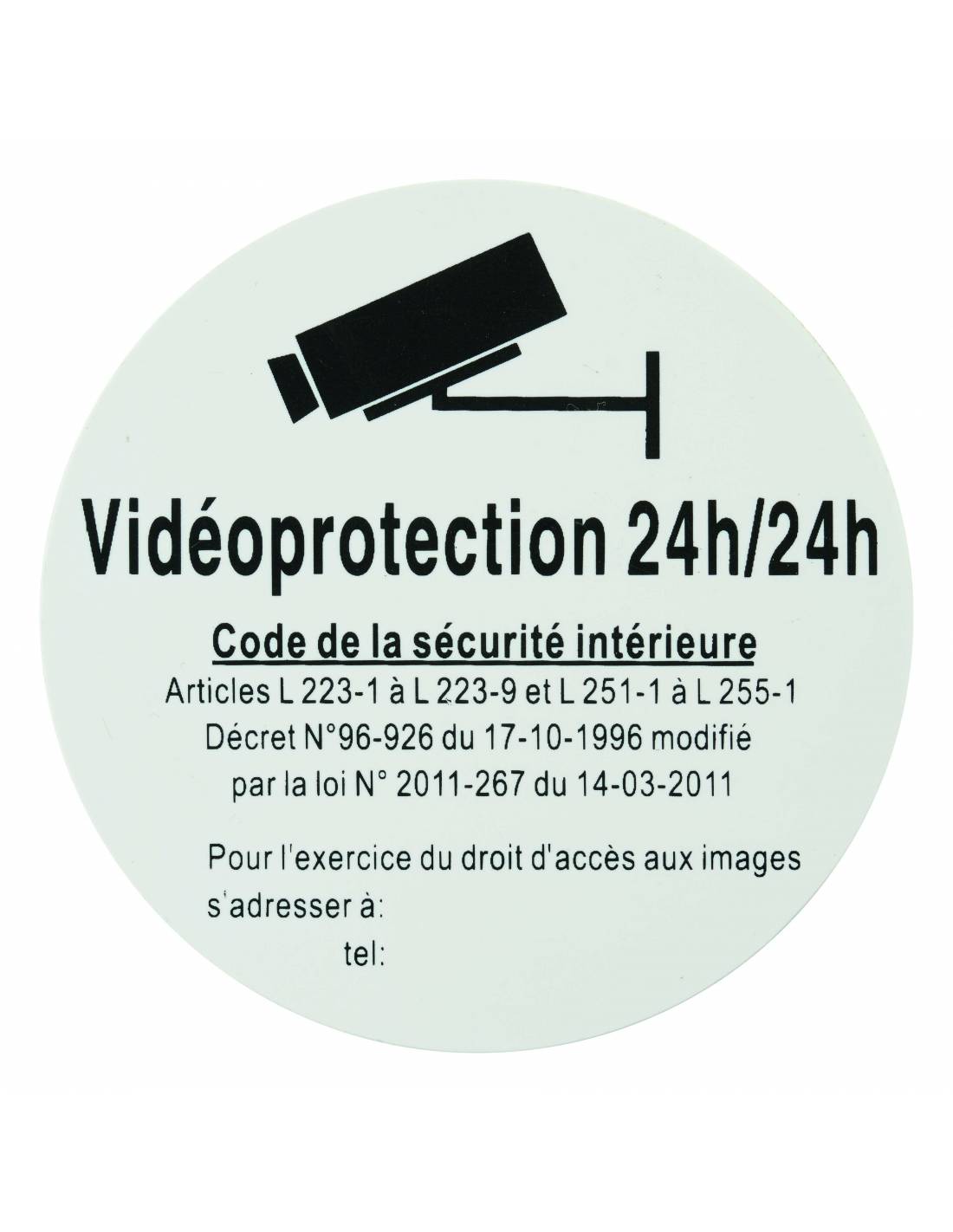 Targa segnaletica adesiva Ø 80 mm, "Vidéoprotection 24/24" (Videosorveglianza 24 ore su 24) – THIRARD-0