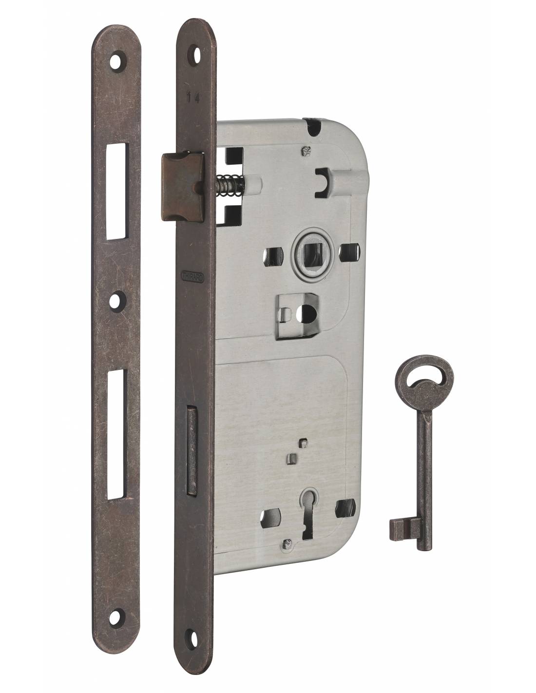 Serratura patent versione BR, asse 50 mm, interasse 90 mm, frontale bronzo, 1 chiave – THIRARD-0