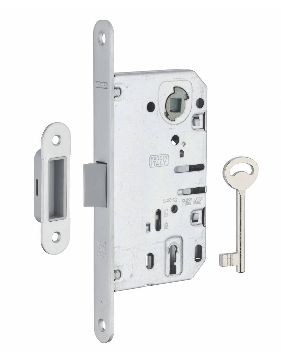 Serratura patent versione BR, asse 50 mm, interasse 90 mm, frontale cromato opaco, 1 chiave – THIRARD-0