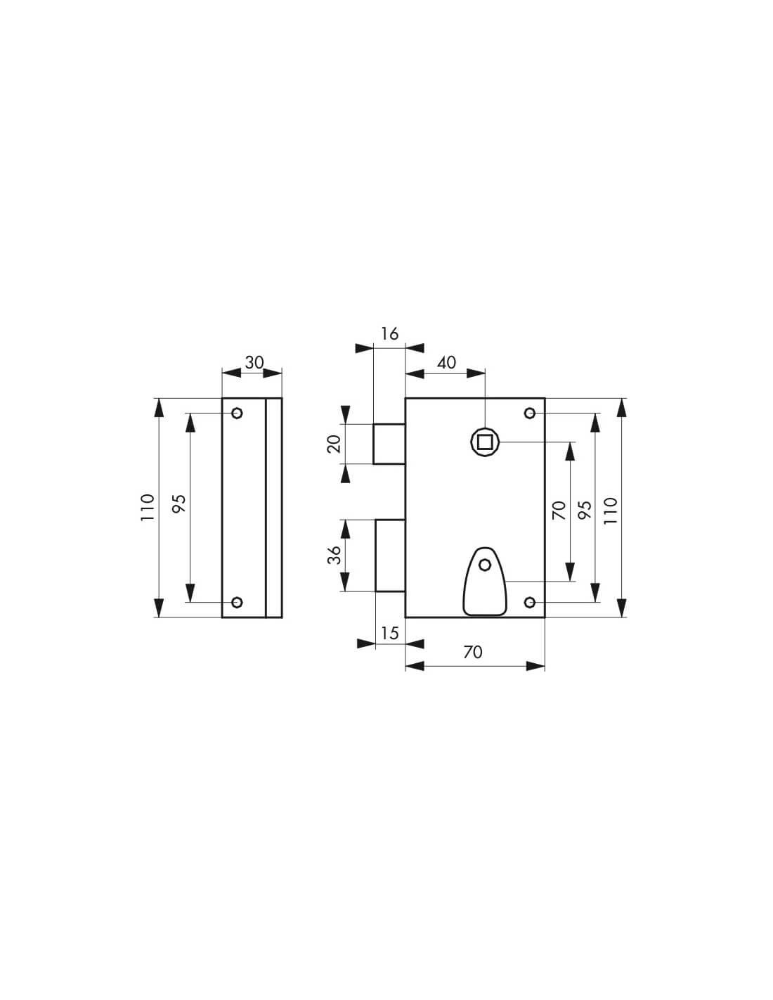 Serratura PDT con mezzo giro 70 x 110 mm, sinistra, 1 chiave – THIRARD-1