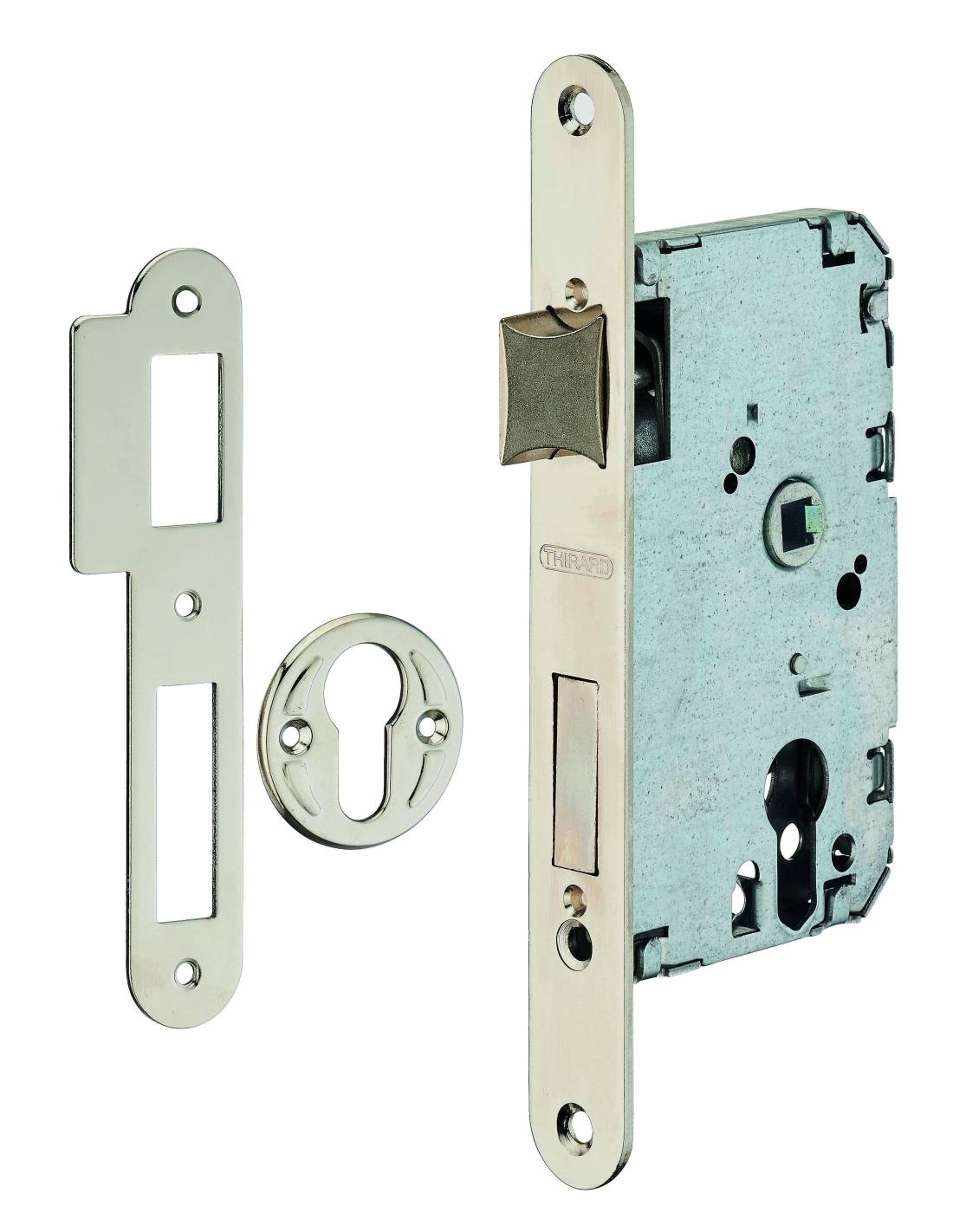 Cassa serratura per cilindro, asse 50 mm, frontale nichelato – THIRARD-0