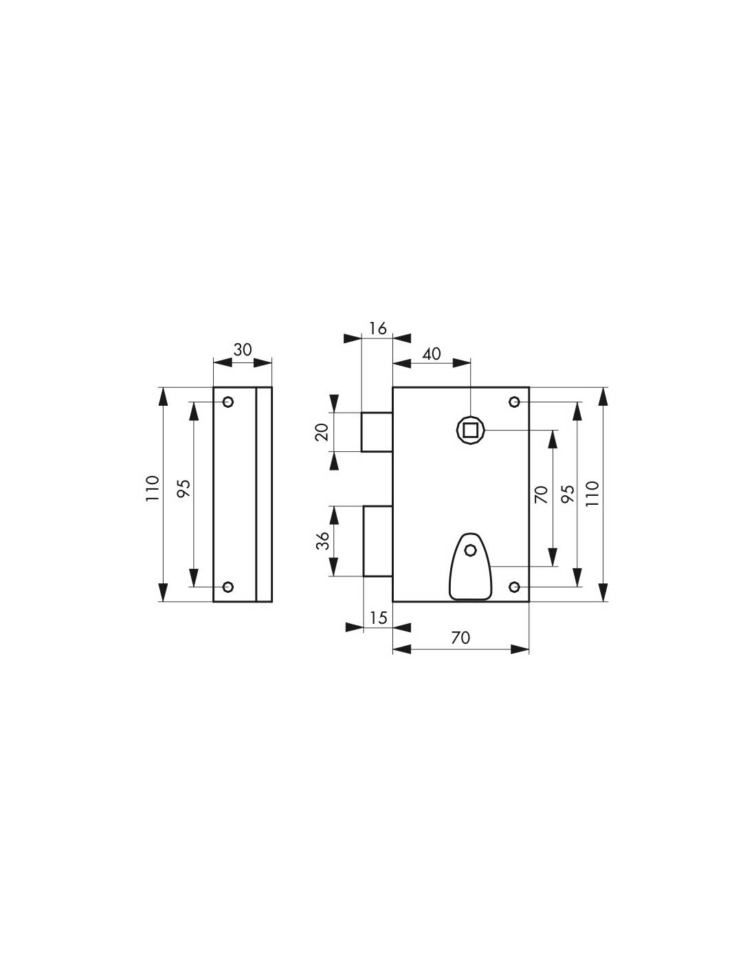 Serratura PDT con mezzo giro 70 x 110 mm, frontale a filo, sinistra – THIRARD-1