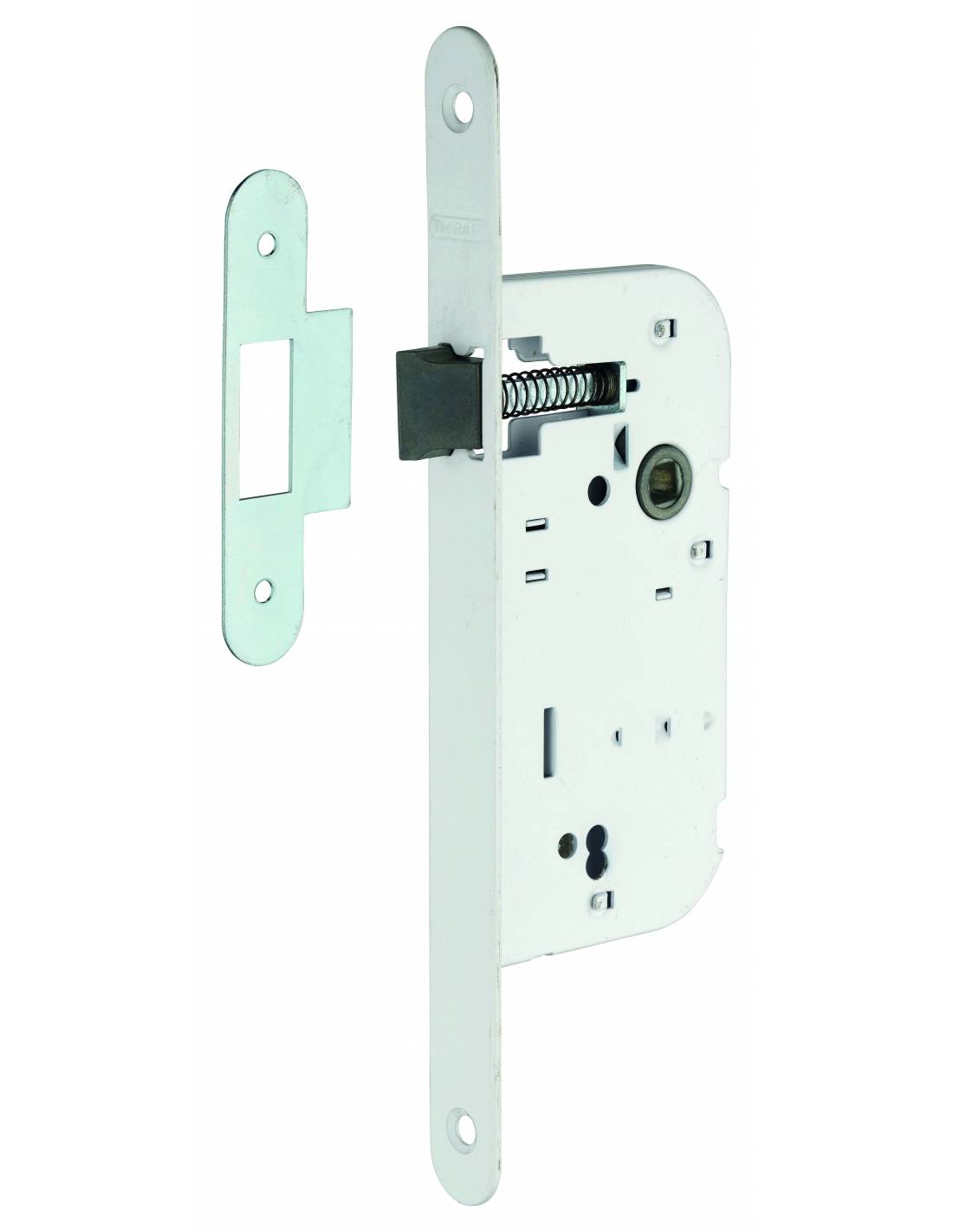Serratura asse 50 mm con solo scrocco, cassa spessore 10 mm, bianca/BR, confezione indivisibile 50 pz – THIRARD-0