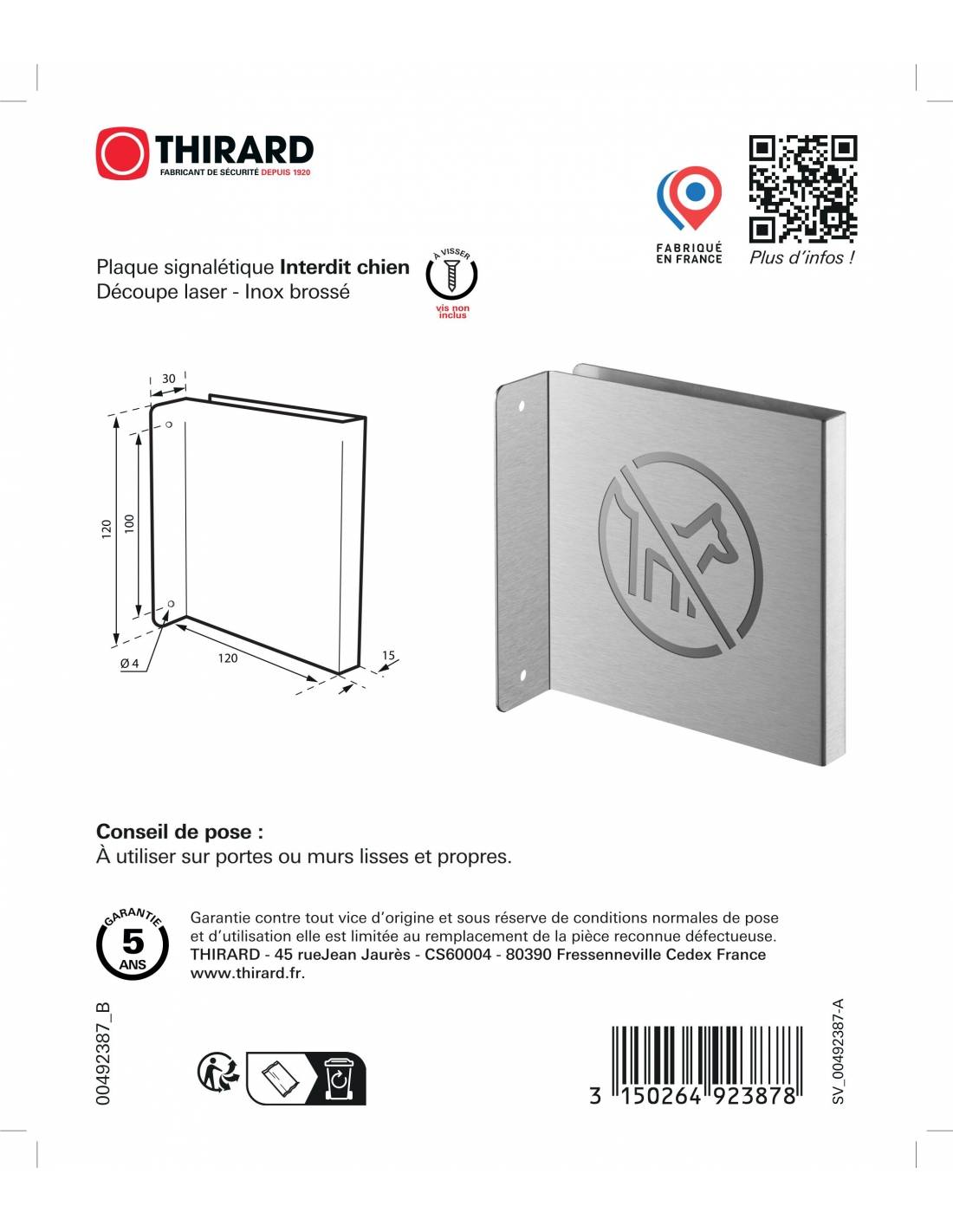 Targa segnaletica >, acciaio inox spazzolato, 120 x 120 mm, con bordo ripiegato – THIRARD-2