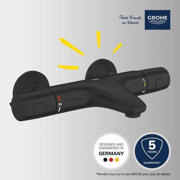 Miscelatore termostatico per vasca/doccia - GROHE Precision Trend - 1022162432 - Nero opaco - Montaggio a parete esterna-1