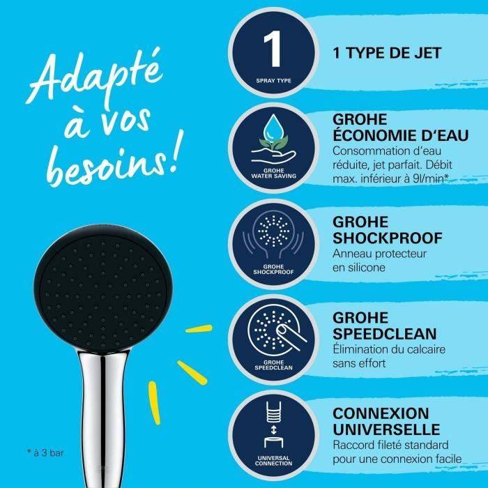 Soffione doccia - GROHE Vitalio Start 110 27940001 - 1 getto pioggia - Risparmio idrico - Processo anticalcare - Cromo-2