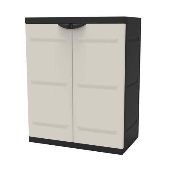TITANIUM PLASTIKEN Mobile basso 2 ante con ripiani l70 x P44 x H88 cm Beige e Nero Gamma TITANIUM per interni / esterni-2