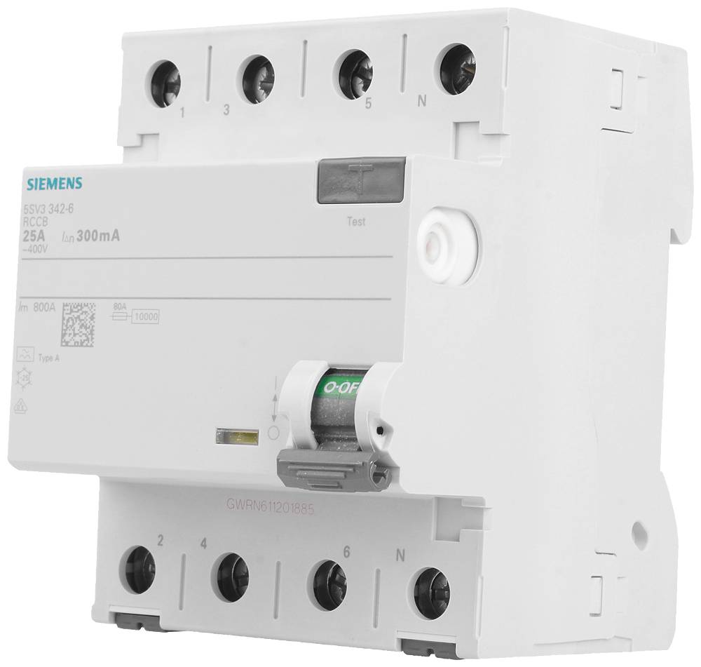 Siemens - 5SV3342-6 - RCCB, 4-pole, type A, In: 25 A, 30 mA, Un AC: 400 V-3