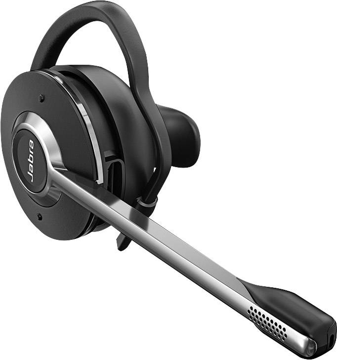 Cuffie wireless nere con braccio microfonico, adatte per chiamate e applicazioni da ufficio. Il marchio indica il brand 'Jabra'.