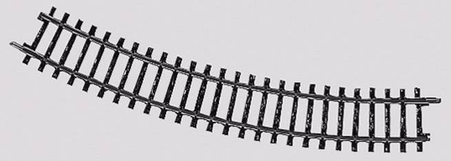 Elemento ferroviario curvo in plastica nera, come quello utilizzato nei modelli di treni.
