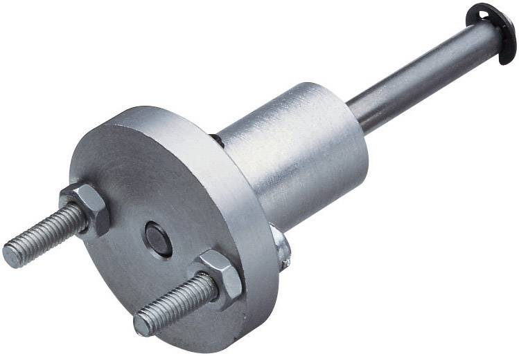 Attrezzo metallico con corpo cilindrico, due viti sporgenti e testa rotonda. Utilizzato per fissaggio o regolazione.