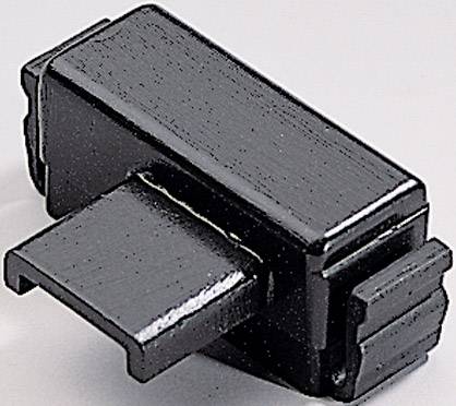 Clip nero in plastica di forma rettangolare, utilizzato per il fissaggio su superfici.
