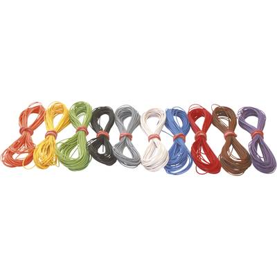 Nove mazzi di cordini colorati nei colori giallo, verde, arancione, grigio, bianco, blu, rosso, marrone e viola sono disposti uno accanto all'altro.