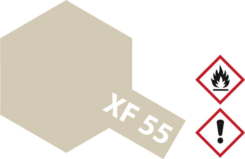 Esagono in beige con 'XF 55'. Due simboli di pericolo: fiamma (infiammabile) e punto esclamativo (avvertenza) su sfondo bianco.