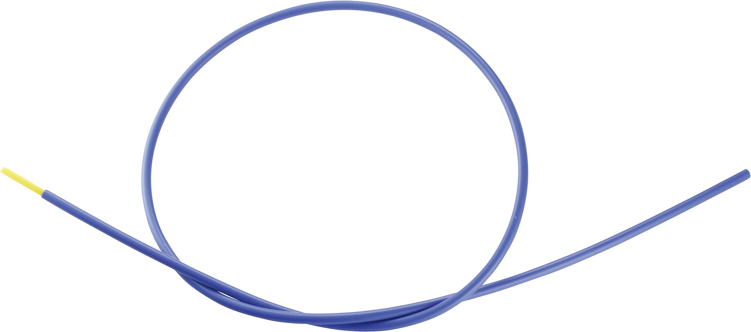 Un tubo blu, curvato a forma circolare, con estremità gialla, su sfondo bianco, presumibilmente per applicazioni tecniche o industriali.