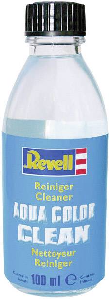 Bottiglia di plastica con etichetta blu: 'Revell Reiniger Cleaner Aqua Color Clean Nettoyeur Reiniger 100 ml'. Contiene detergente.