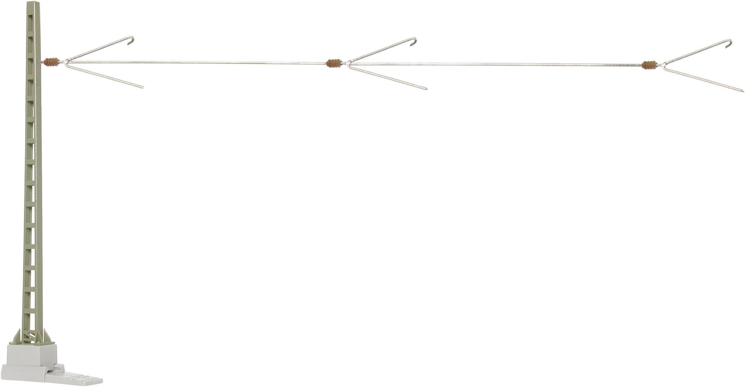 Un'antenna metallica con tre frecce disposte orizzontalmente su un palo, fissata in una base stabile.