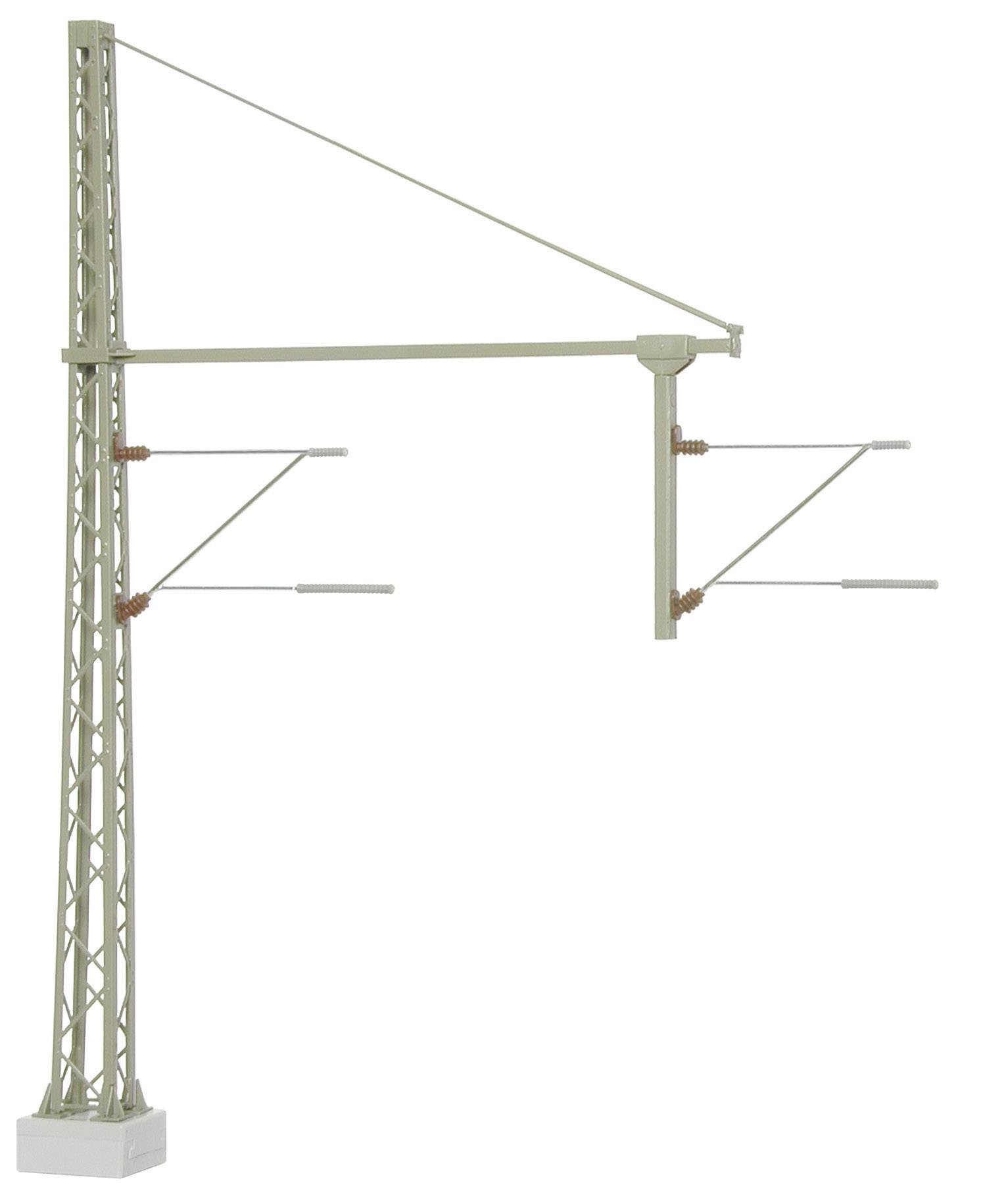 Palo della linea aerea ferroviaria con traverse e isolatori. Adatto per rappresentare linee ferroviarie elettrificate in modellismo ferroviario.