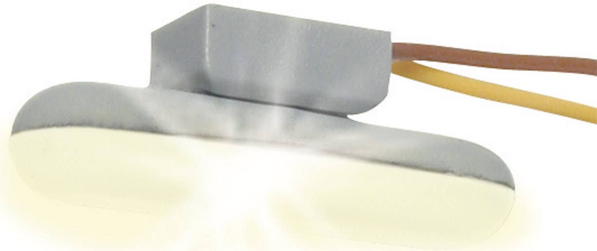 Lampada LED bianca con cavi che emette luce.