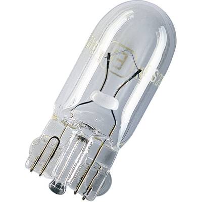 Una lampadina trasparente con due filamenti visibili e contatti metallici alla base, adatta per dispositivi elettrici.