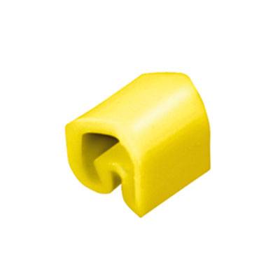 Elemento di protezione angolare in plastica gialla, generalmente utilizzato per proteggere gli spigoli dei mobili o le pareti da eventuali danni.