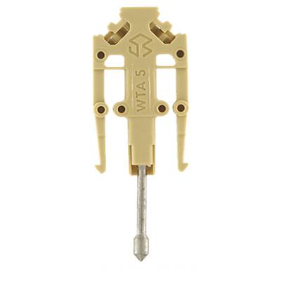 'Marcatura WTA 5' su un componente in plastica beige, staffa beige con perno metallico al centro, probabilmente un componente elettrico.