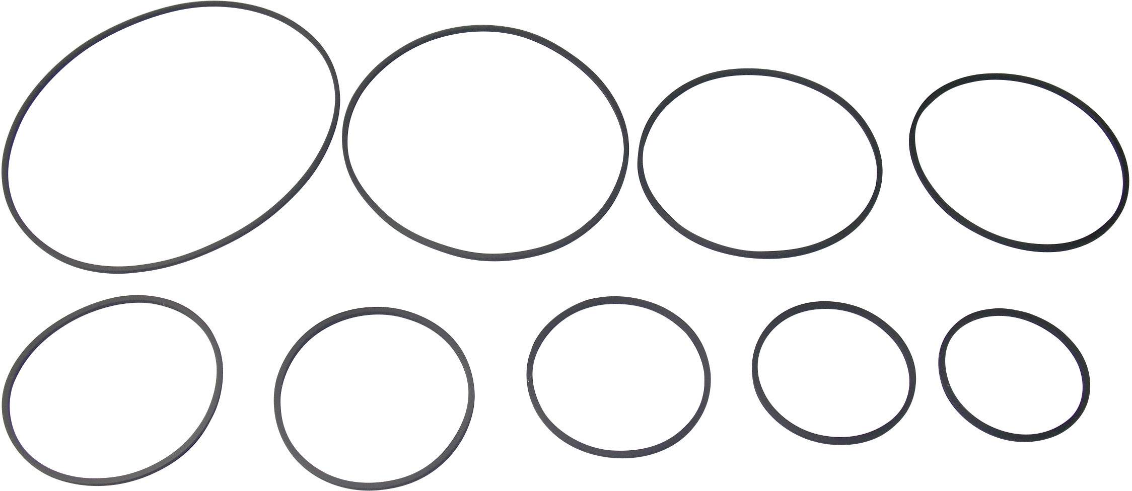 Diversi O-ring neri di dimensioni diverse, disposti uno accanto all'altro.