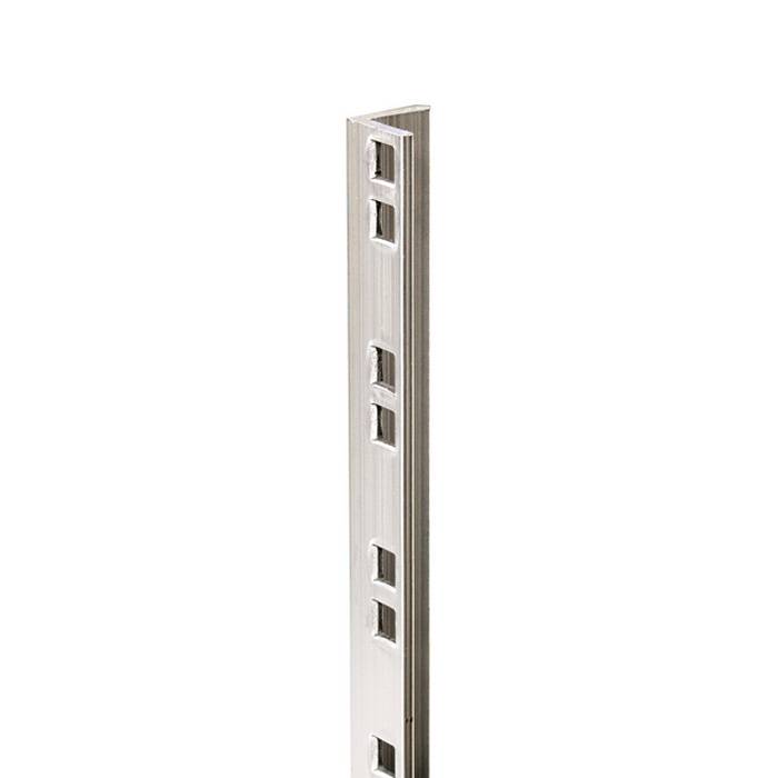 Palo di scaffalatura metallico con fori quadrati lungo il lato, adatto per sistemi di scaffalatura modulari.