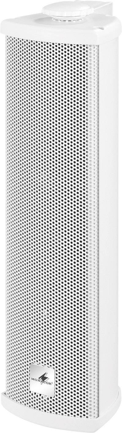 Un ventilatore a torre bianco e snello con un design a griglia. I comandi sono posizionati nella parte superiore. Ideale per raffreddare gli ambienti.