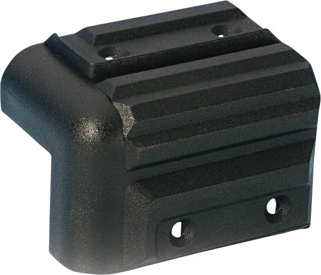 Parte in plastica nera con quattro fori per il montaggio e superficie scanalata, presumibilmente pensata come copertura protettiva o cappuccio di protezione.