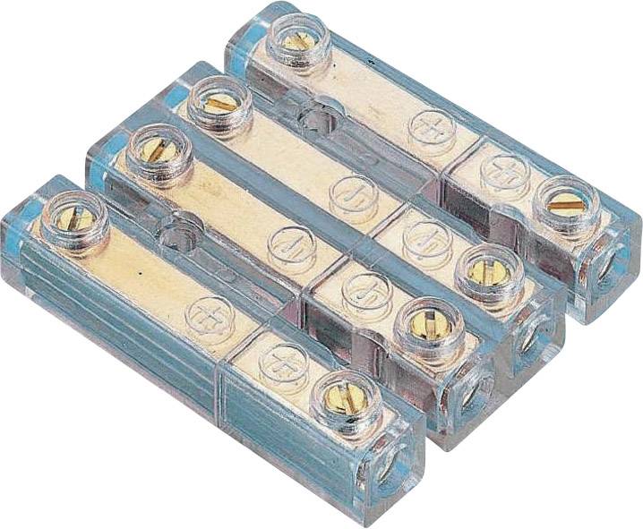 Porta batterie trasparente con quattro scomparti per batterie AA, contrassegnati con i poli positivo e negativo.