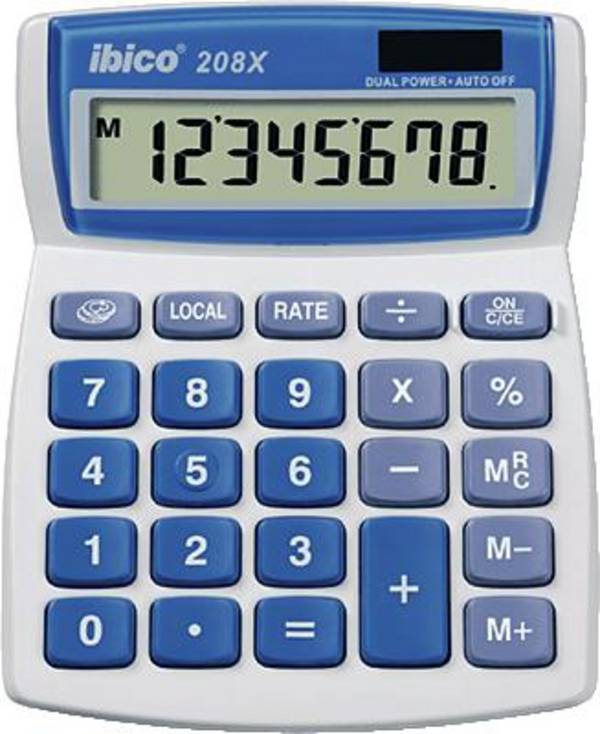 GBC ibico® 208X 106 x 26 x 133 mm (B x H x Calcolatrice da tavolo Bianco/Blu   (L x A x P) 10.6 x 2.6 x 13.3 cm