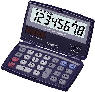 Casio SL-100VER Calcolatrice tascabile Blu Display (cifre): 8 a energia solare, a batteria (L x A x P) 91 x 9.4 x 110.5 -0