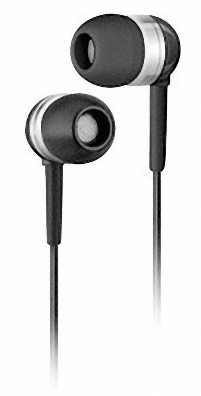 Cuffie in-ear nere con accenti lucenti e cavo. Ideali per ascoltare musica in movimento.