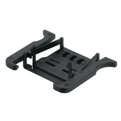 Porta SIM nero in plastica con due bracci di supporto sporgenti e uno slot centrale per il fissaggio della scheda.