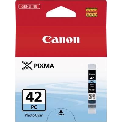 Cartuccia di inchiostro Canon, modello PIXMA 42 in Ciano, su confezione con logo e dicitura 'Originale'. Contiene 42 pezzi, si apre dal basso.