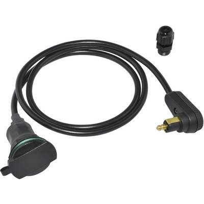 Un cavo nero con un connettore e un piccolo adattatore separato in alto nell'immagine. Principalmente per connessioni elettriche.