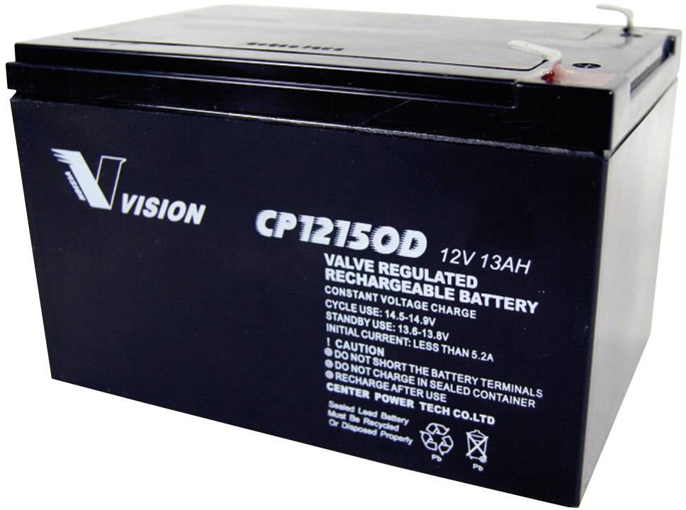 Vision Akkus CP12150D CP12150D Batteria al piombo 12 V 13 Ah Piombo-AGM (L x A x P) 151 x 101 x 98 mm Spina piatta 6,35 mm Esente da manutenzione, Ciclica