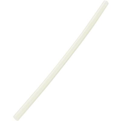Un cannuccia di plastica bianca e dritta su sfondo bianco.
