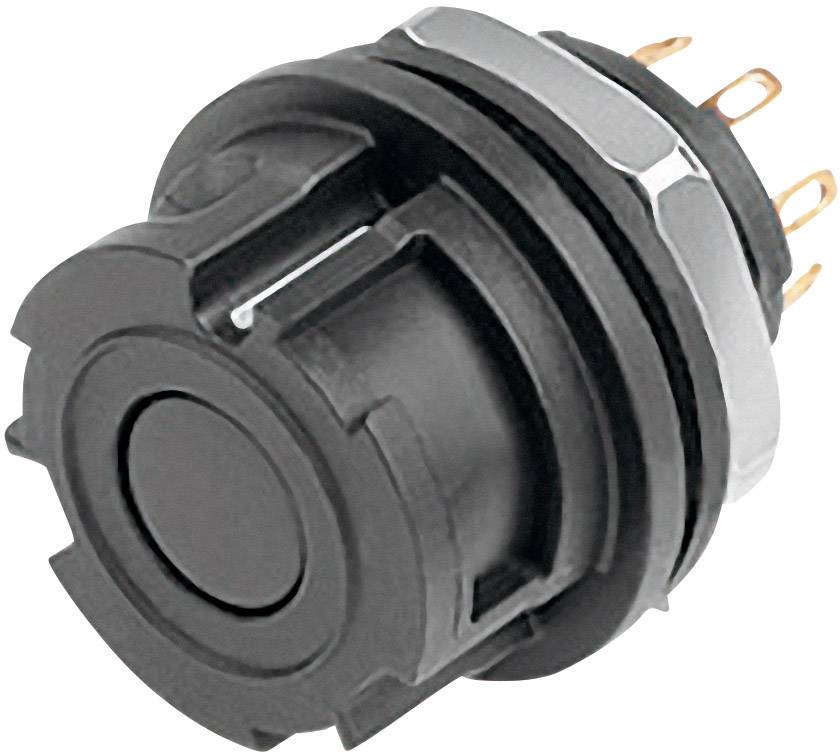 Interruttore nero, rotondo con più contatti metallici sul retro, comunemente utilizzato in dispositivi elettronici.