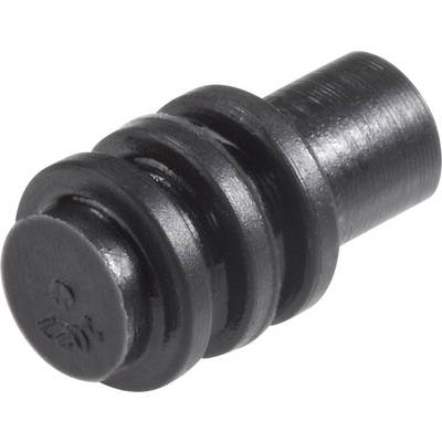 Pezzo cilindrico nero in plastica con diverse scanalature e un coperchio piatto. Probabilmente un componente o un raccordo.