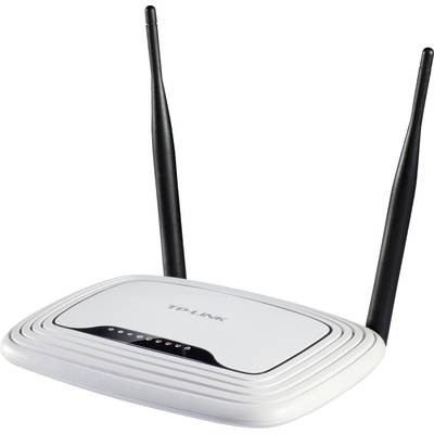 Un router bianco con due antenne nere, modello TP-Link, offre connessione Wi-Fi.