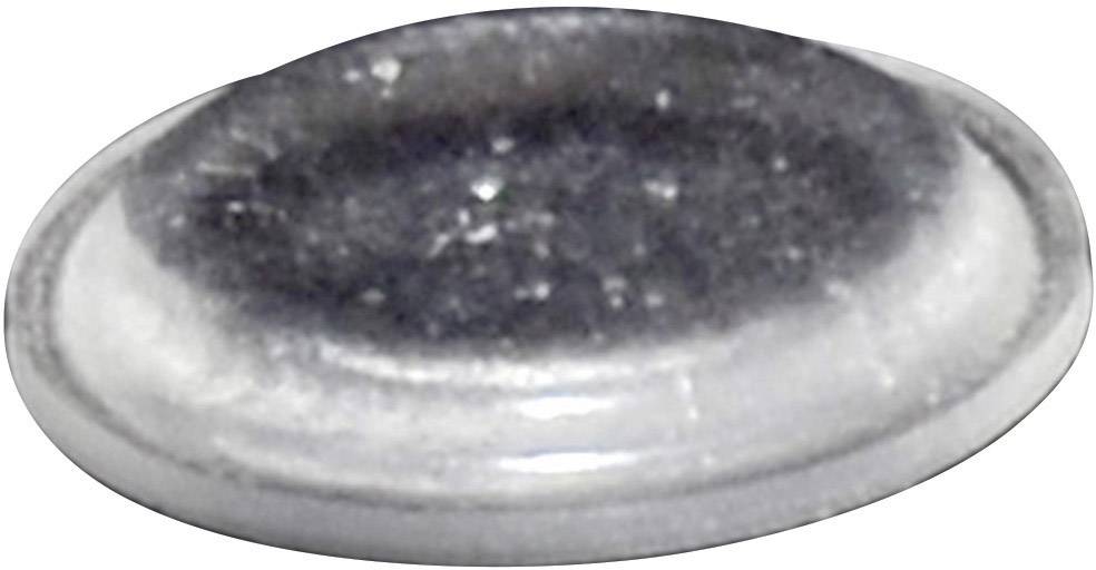 Batteria d'argento a forma di bottone su sfondo bianco.