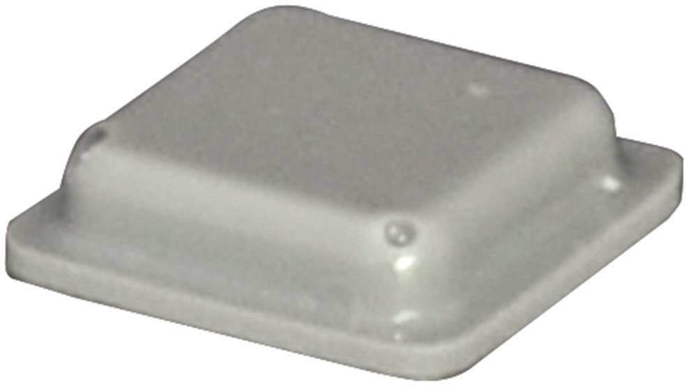 Un involucro quadrato grigio in plastica con angoli arrotondati, probabilmente una parte o un coperchio di un dispositivo elettronico.