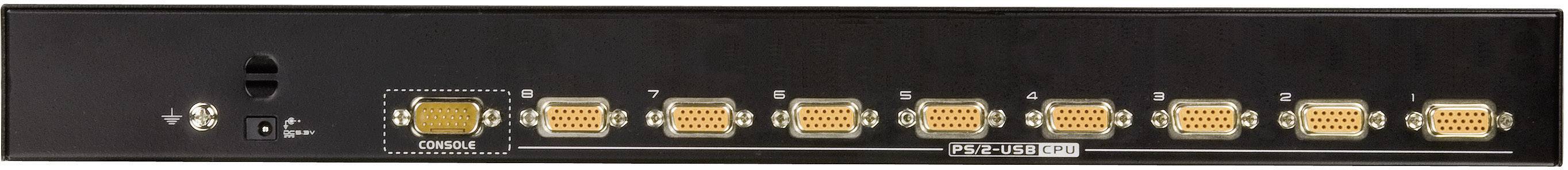 Un dispositivo nero con dieci porte VGA, numerate da 1 a 10, e due porte di controllo sul lato sinistro.