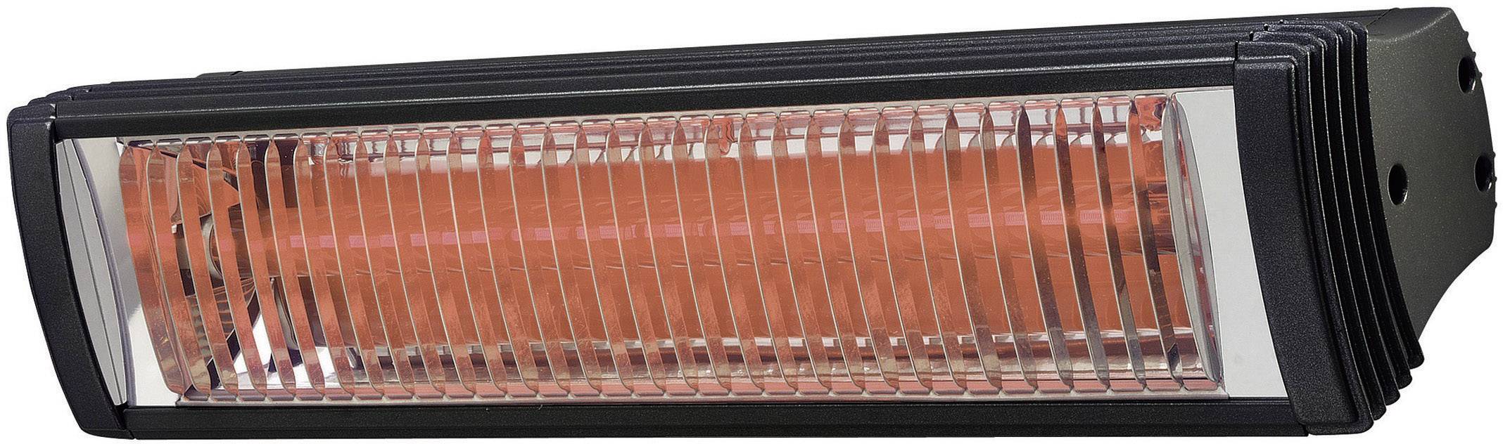 Radiatore a infrarossi con cornice nera e superficie riscaldante rossa, adatto per interni ed esterni.