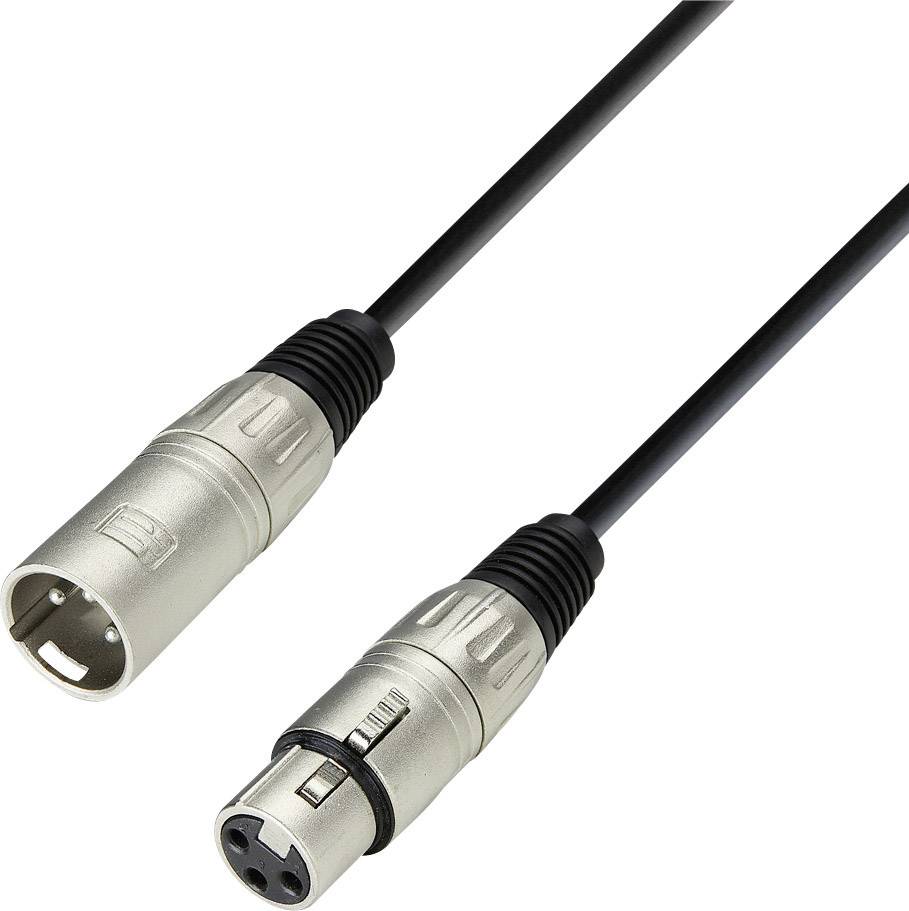 Cavo XLR con due connettori, uno femmina e uno maschio, comunemente utilizzato per dispositivi audio, collegati da un cavo nero.