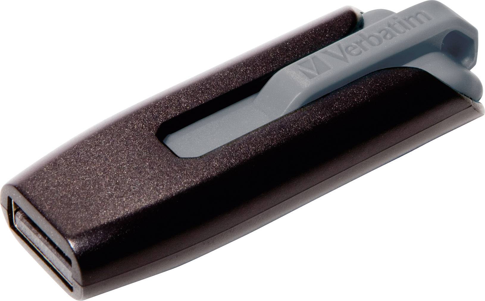 Chiavetta USB, colore nero con cappuccio grigio-blu, marca 'Verbatim', semplice soluzione di archiviazione digitale.